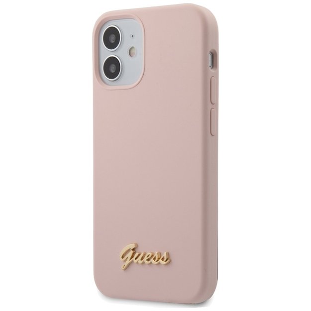 Guess GUHCP12SLSLMGLP iPhone 12 mini 5.4  light pink/light pink hardcase Silicone Script Gold Logo 4