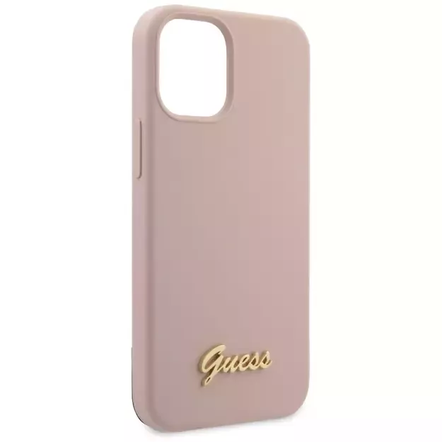 Guess GUHCP12SLSLMGLP iPhone 12 mini 5.4  light pink/light pink hardcase Silicone Script Gold Logo 11