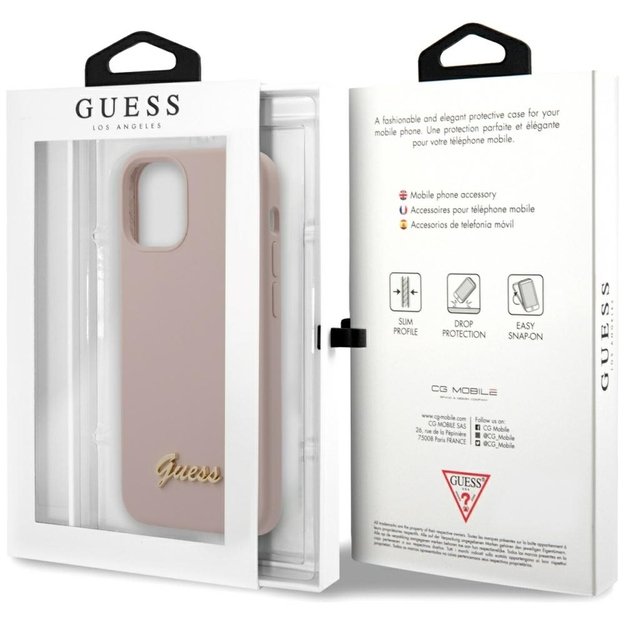 Guess GUHCP12SLSLMGLP iPhone 12 mini 5.4  light pink/light pink hardcase Silicone Script Gold Logo 10