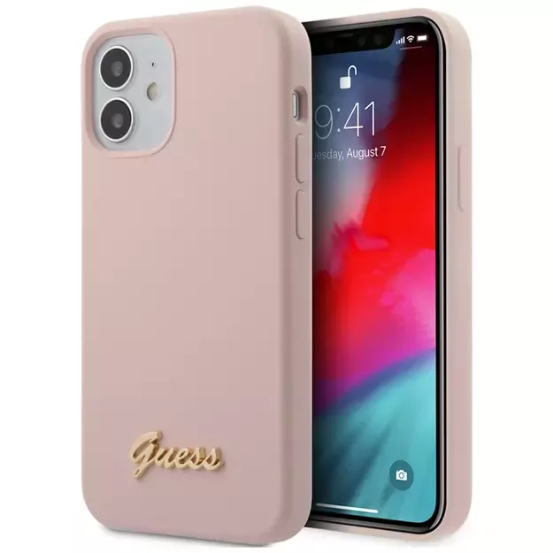 Guess GUHCP12SLSLMGLP iPhone 12 mini 5.4  light pink/light pink hardcase Silicone Script Gold Logo