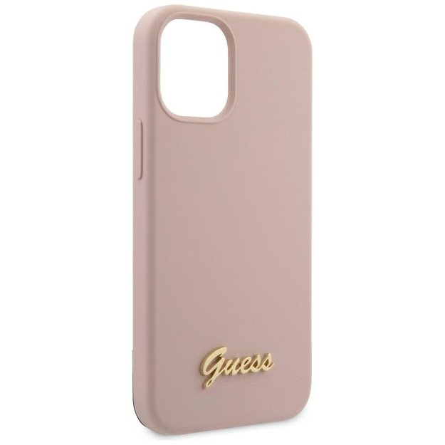 Guess GUHCP12SLSLMGLP iPhone 12 mini 5.4  light pink/light pink hardcase Silicone Script Gold Logo 1