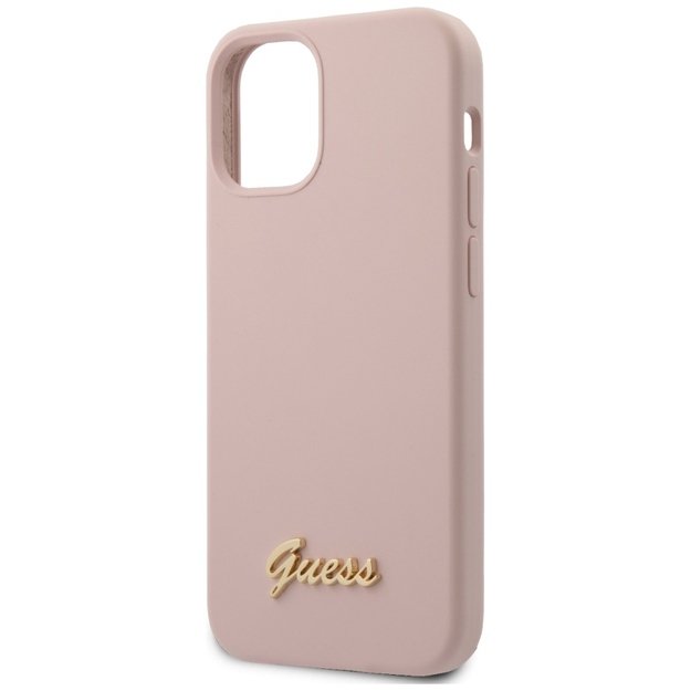 Guess GUHCP12SLSLMGLP iPhone 12 mini 5.4  light pink/light pink hardcase Silicone Script Gold Logo 2