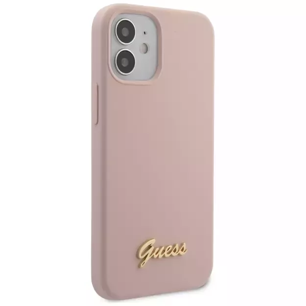 Guess GUHCP12SLSLMGLP iPhone 12 mini 5.4  light pink/light pink hardcase Silicone Script Gold Logo 16
