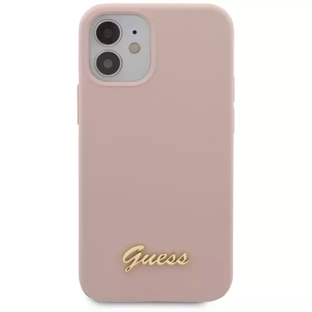 Guess GUHCP12SLSLMGLP iPhone 12 mini 5.4  light pink/light pink hardcase Silicone Script Gold Logo 15