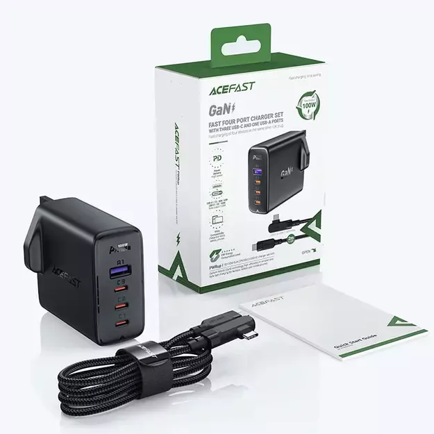 Fast charger GaN UK 100W Power Delivery 3x USB C 1x USB - black 5