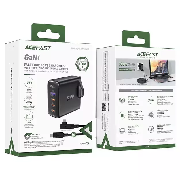 Fast charger GaN UK 100W Power Delivery 3x USB C 1x USB - black 4