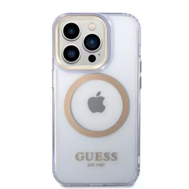 Guess Gold Outline Translucent MagSafe Case for iPhone 14 Pro Max 6.7&quot  - Purple 2