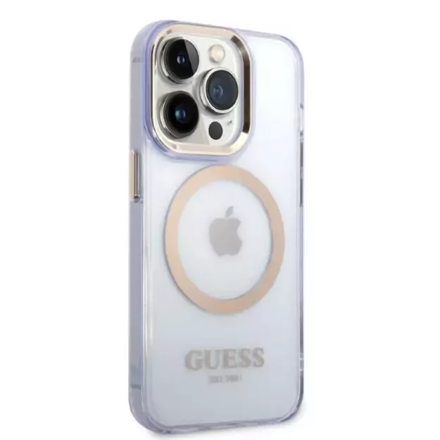 Guess Gold Outline Translucent MagSafe Case for iPhone 14 Pro Max 6.7&quot  - Purple 3