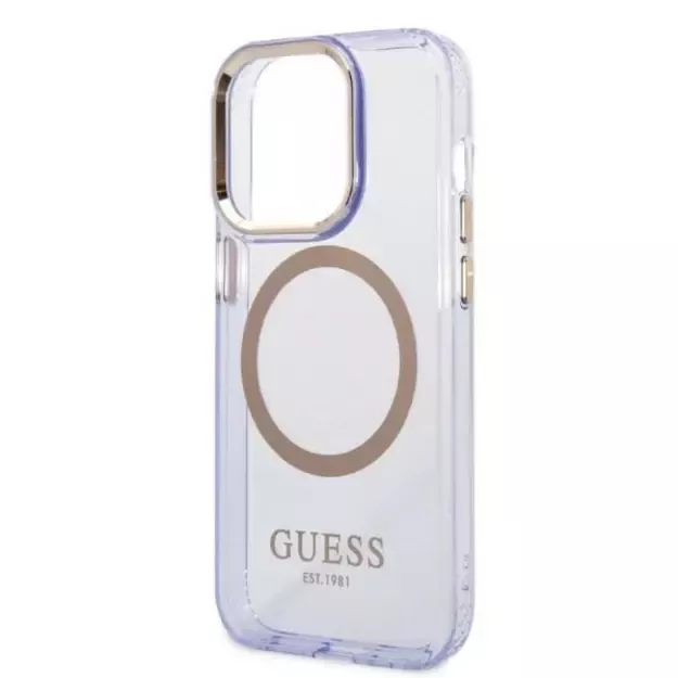 Guess Gold Outline Translucent MagSafe Case for iPhone 14 Pro Max 6.7&quot  - Purple 5