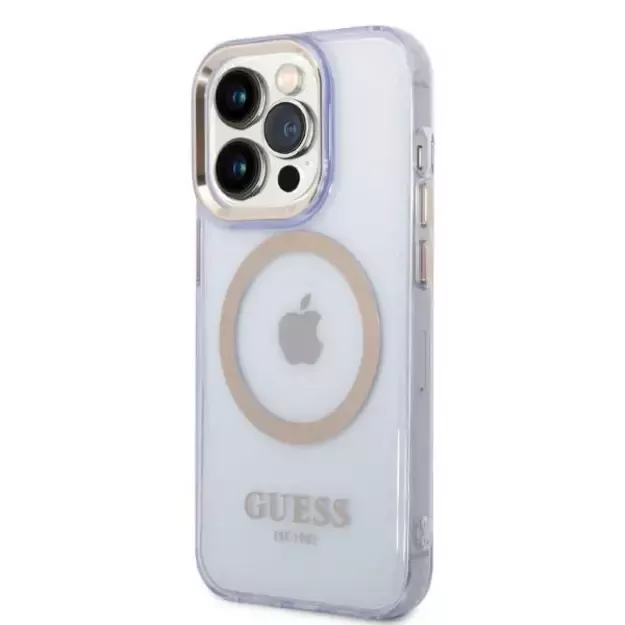Guess Gold Outline Translucent MagSafe Case for iPhone 14 Pro Max 6.7&quot  - Purple 1