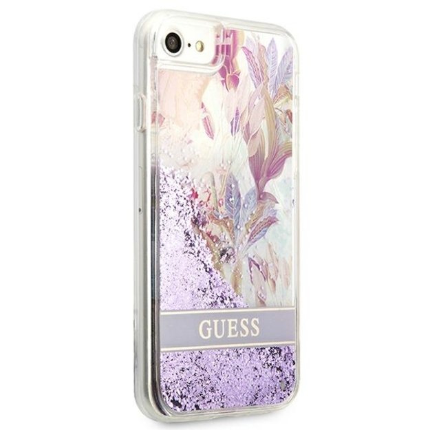 Guess Flower Liquid Glitter case for iPhone SE 2022 / SE 2020 / 7 / 8 - purple 3