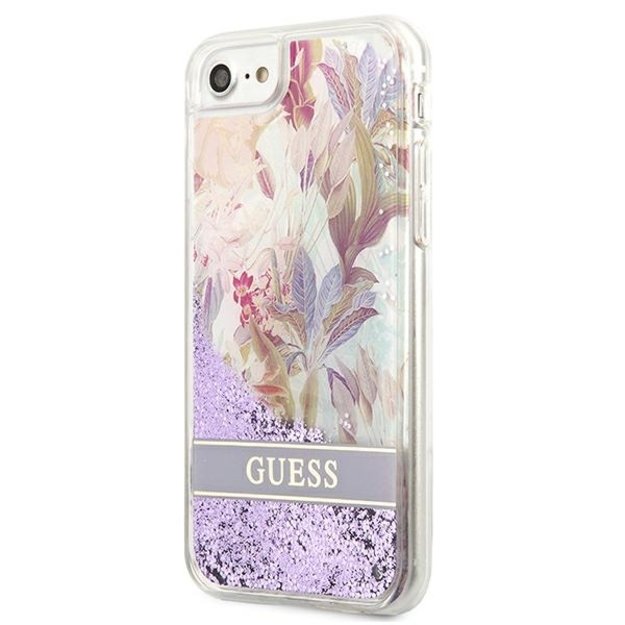 Guess Flower Liquid Glitter case for iPhone SE 2022 / SE 2020 / 7 / 8 - purple 1