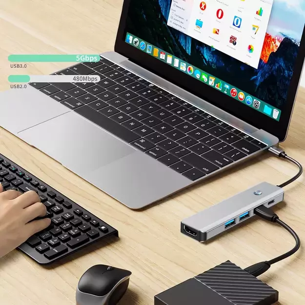 Tech-Protect HB01 HUB Adapter 5in1 USB-C + USB3.0 + HDMI 4K 60Hz + PD100W - gray 7