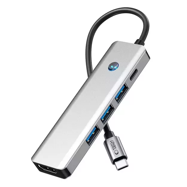 Tech-Protect HB01 HUB Adapter 5in1 USB-C + USB3.0 + HDMI 4K 60Hz + PD100W - gray 4