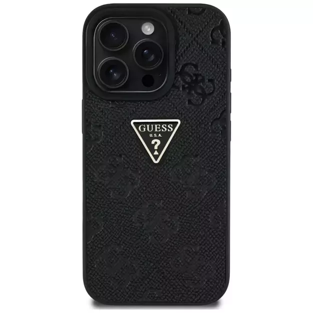 Guess Hot Stamp 4G Pattern Triangle Metal Logo iPhone 16 Pro Max Case - Black 9