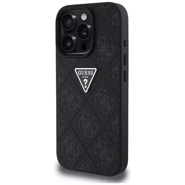 Guess Hot Stamp 4G Pattern Triangle Metal Logo iPhone 16 Pro Max Case - Black 8