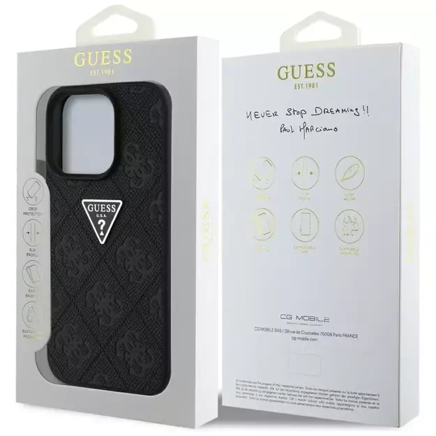 Guess Hot Stamp 4G Pattern Triangle Metal Logo iPhone 16 Pro Max Case - Black 14