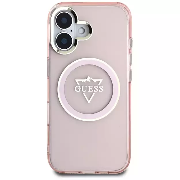 Guess IML Metal Mountain Logo MagSafe iPhone 16 Case - Pink 9