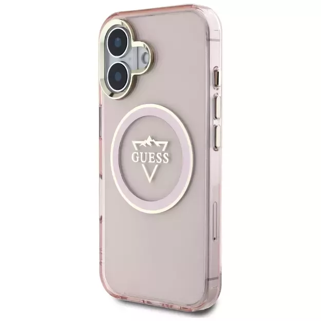 Guess IML Metal Mountain Logo MagSafe iPhone 16 Case - Pink 8