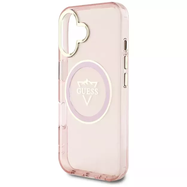 Guess IML Metal Mountain Logo MagSafe iPhone 16 Case - Pink 12
