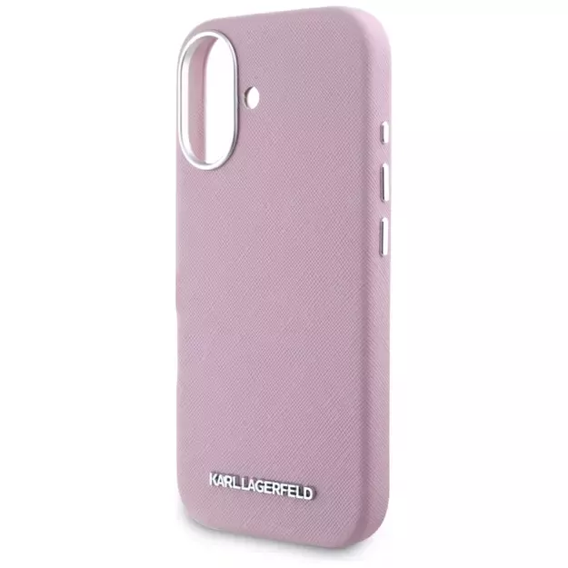 Karl Lagerfeld Saffiano Full Wrapped Elongated Metal Logo MagSafe iPhone 16 Case - Pink 12