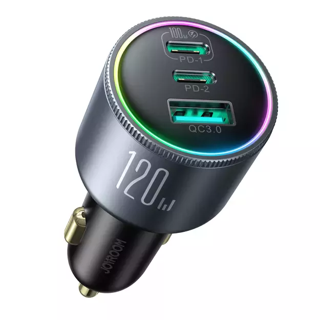 Joyroom JR-CCN07 car charger 120W 2xUSB-C USB-A + USB-C cable 100W - dark gray 18