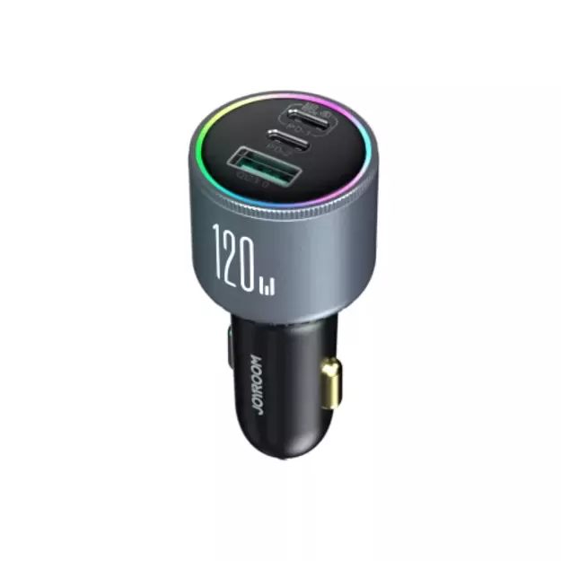 Joyroom JR-CCN07 car charger 120W 2xUSB-C USB-A + USB-C cable 100W - dark gray 1