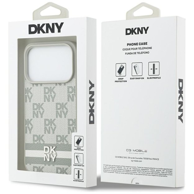 DKNY Checkered with Printed Stripes iPhone 17 Pro Case - Beige 7