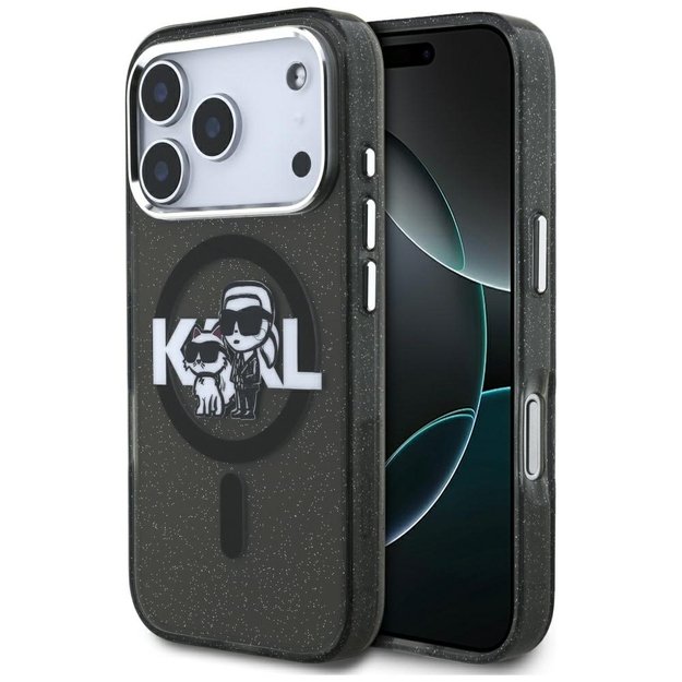 Karl Lagerfeld IML Glitter Karl &amp  Choupette Sketch Logo MagSafe Case for iPhone 17 Pro - Black