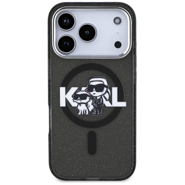Karl Lagerfeld IML Glitter Karl &amp  Choupette Sketch Logo MagSafe Case for iPhone 17 Pro - Black 2