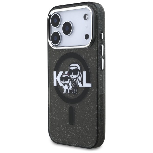 Karl Lagerfeld IML Glitter Karl &amp  Choupette Sketch Logo MagSafe Case for iPhone 17 Pro - Black 1