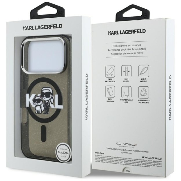 Karl Lagerfeld IML Glitter Karl &amp  Choupette Sketch Logo MagSafe Case for iPhone 17 Pro - Black 7