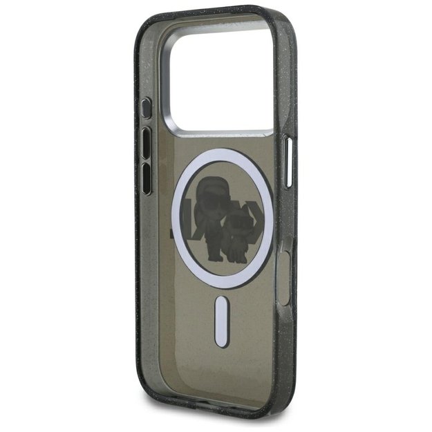 Karl Lagerfeld IML Glitter Karl &amp  Choupette Sketch Logo MagSafe Case for iPhone 17 Pro - Black 6