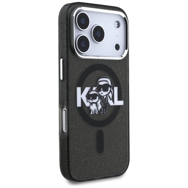 Karl Lagerfeld IML Glitter Karl &amp  Choupette Sketch Logo MagSafe Case for iPhone 17 Pro - Black 3