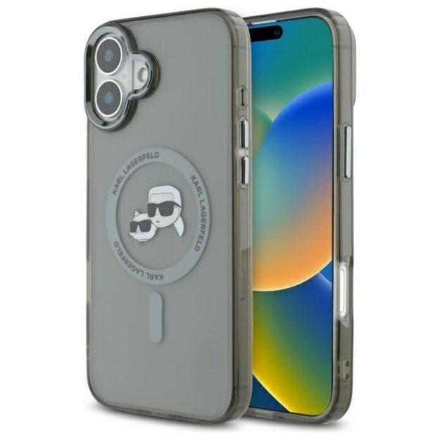 Karl Lagerfeld IML Metal Karl&amp Choupette Head MagSafe Case for iPhone 16 - Black