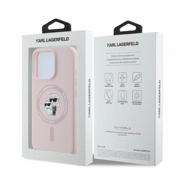 Karl Lagerfeld Silicone Karl&amp Choupette Heads MagSafe Case for iPhone 16 Pro Max - Pink 4