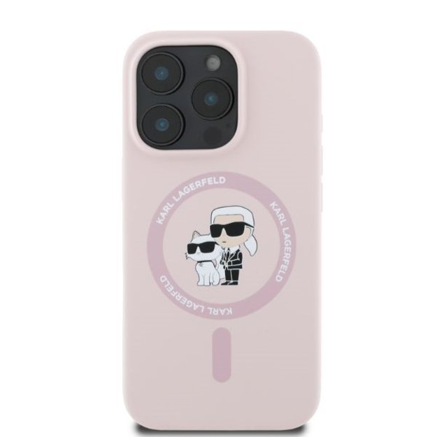 Karl Lagerfeld Silicone Karl&amp Choupette Heads MagSafe Case for iPhone 16 Pro Max - Pink 3