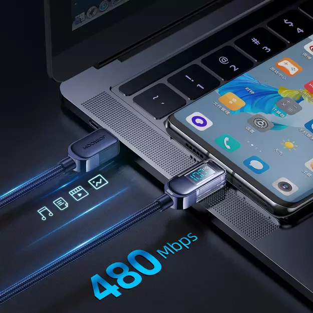 Joyroom A4 USB-C / USB-C 100W 1.2m Cable with Display - Blue 13
