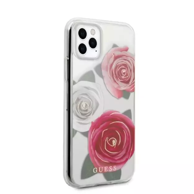 Guess GUHCN58ROSTRT iPhone 11 Pro transparent hardcase Flower Desire Pink & White Rose 10