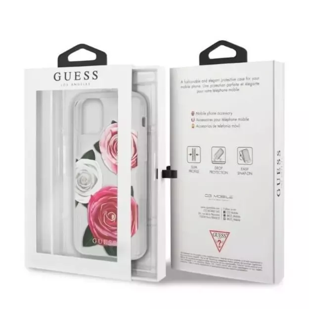 Guess GUHCN58ROSTRT iPhone 11 Pro transparent hardcase Flower Desire Pink & White Rose 12