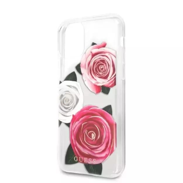 Guess GUHCN58ROSTRT iPhone 11 Pro transparent hardcase Flower Desire Pink & White Rose 8