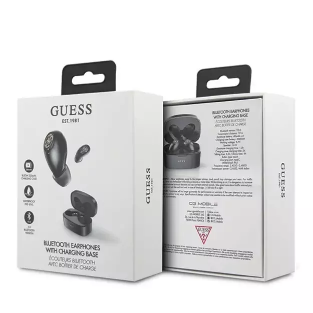 Guess GUTWSJL4GBK TWS Bluetooth headphones + black/black 4G docking station 1