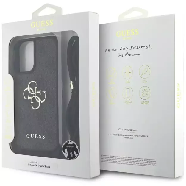 Guess 4G Big Logo Cord Stap Crossbody Case for iPhone 16 Black 12