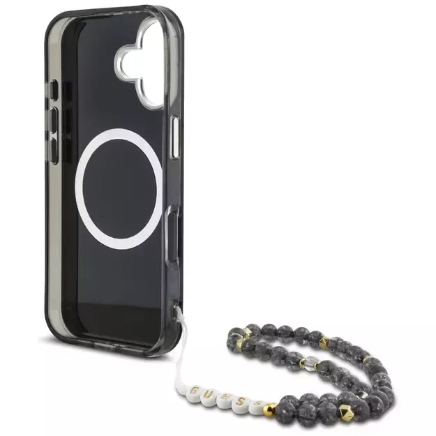 Guess Palm Trees Triangle Pearl Strap MagSafe case for iPhone 16 black 5