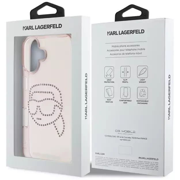 Karl Lagerfeld IML Rhinestones Karl Head iPhone 16 Case Pink 14