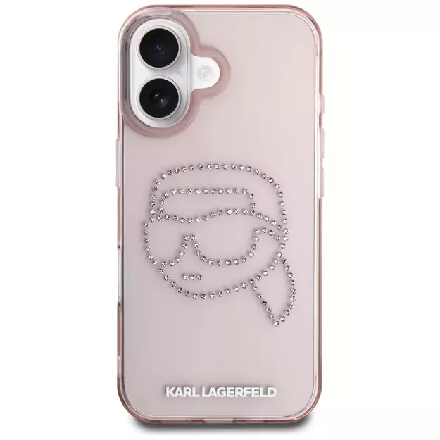 Karl Lagerfeld IML Rhinestones Karl Head iPhone 16 Case Pink 9