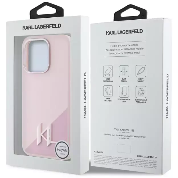 Karl Lagerfeld Silicone Shadow Metal Initial MagSafe Case for iPhone 15 Pro Max Pink 14