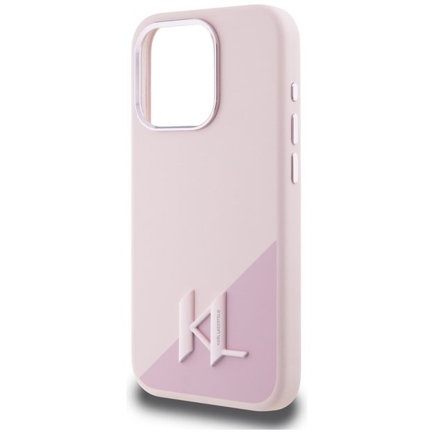 Karl Lagerfeld Silicone Shadow Metal Initial MagSafe Case for iPhone 15 Pro Max Pink 1