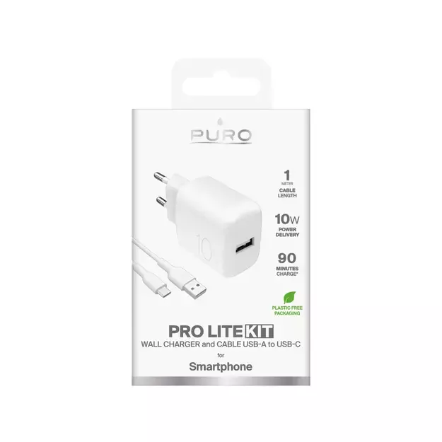 Puro PROLITE 10W USB-A wall charger + USB-A - USB-C cable 1.2m - white 1