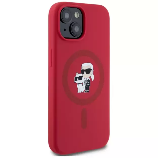 Karl Lagerfeld Silicone Karl&amp Choupette Heads Ring MagSafe iPhone 15 Case - Red 3